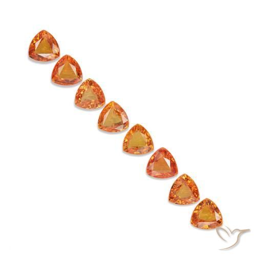 Pedras preciosas de safira laranja natural de 5,34 ct, trillion, VVS