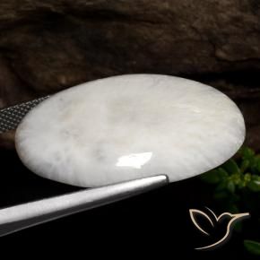 Escolecita branco natural 22,71ct, corte oval, opaco