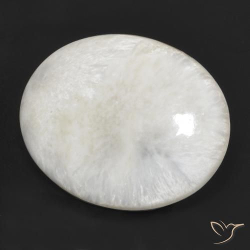 Escolecita branco natural 28,95ct, corte oval, opaco
