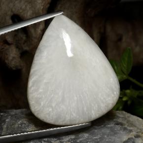 Escolecita branco natural 21,19ct, formato de pêra, opaco