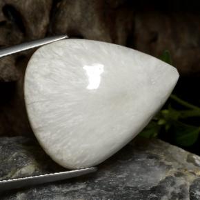 Escolecita branco natural 21,19ct, formato de pêra, opaco