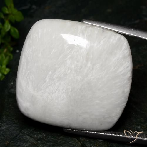 28.35ct Natural branco quente Escolecita, Almofada, Opaco