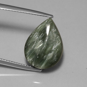 Serafinita verde natural 8,63ct, formato de pêra, opaco
