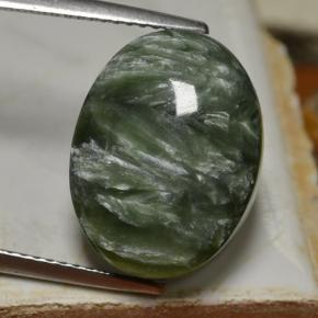 Serafinita verde natural 9,70ct, corte oval, opaco