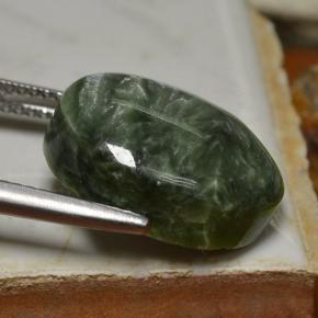 Serafinita verde natural 9,70ct, corte oval, opaco