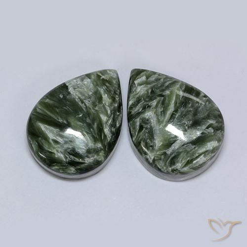 Pedras preciosas de Serafinita Exército verde natural de 16.67 ct, Formato de pêra, Opaco