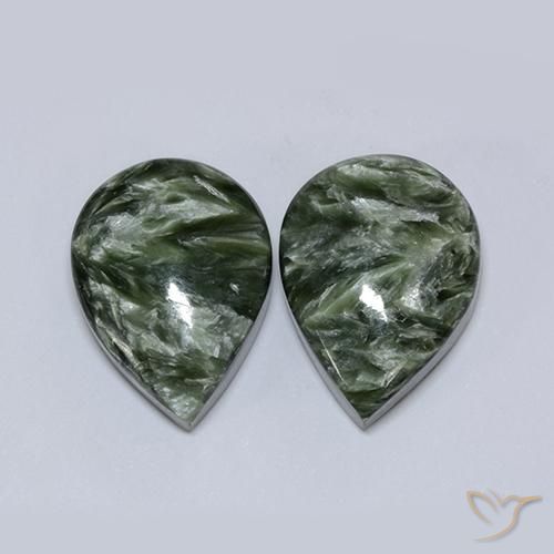 Pedras preciosas de Serafinita Exército verde natural de 16.67 ct, Formato de pêra, Opaco
