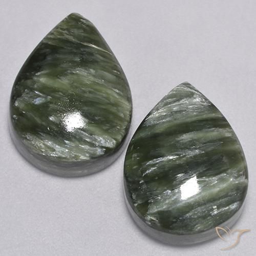 Pedras preciosas de serafinita verde natural de 16,79 ct, formato de pêra, opaco