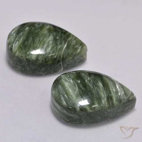 Pedras preciosas de serafinita verde natural de 16,79 ct, formato de pêra, opaco