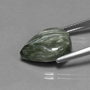 Serafinita verde natural 7,95ct, formato de pêra, opaco
