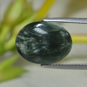 Serafinita verde natural 7,43ct, corte oval, opaco