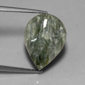 Serafinita verde natural 8,12ct, formato de pêra, opaco