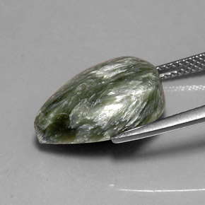 Serafinita verde natural 8,12ct, formato de pêra, opaco