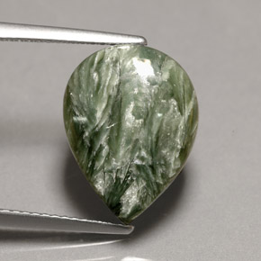 Serafinita verde natural 7,64ct, formato de pêra, opaco