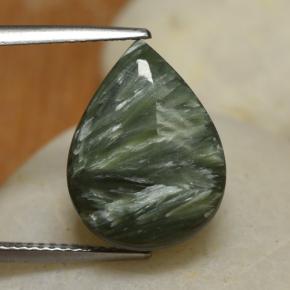 Serafinita verde natural 7,98ct, formato de pêra, opaco