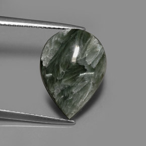 Serafinita verde natural 8,01ct, formato de pêra, opaco