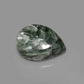 Serafinita verde natural 7,89ct, formato de pêra, opaco