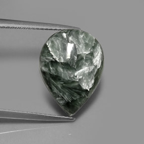 Serafinita verde natural 7,89ct, formato de pêra, opaco