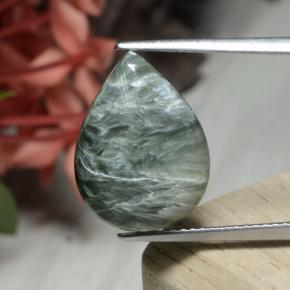 Serafinita verde natural 7,56ct, formato de pêra, opaco