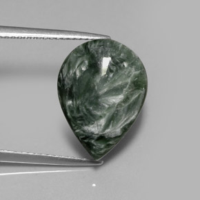 Serafinita verde natural 8,48ct, formato de pêra, opaco