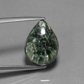 Serafinita verde natural 7,21ct, formato de pêra, opaco