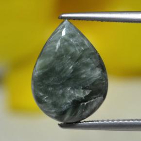 Serafinita verde natural 8,13ct, formato de pêra, opaco