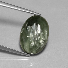 Serafinita Verde Natural 4.78ct, Corte Oval, Opaco