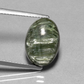 Serafinita verde natural 4,23ct, corte oval, opaco