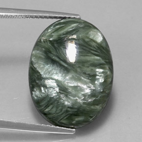 Serafinita verde natural 11,14ct, corte oval, opaco