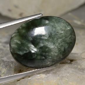 Serafinita verde natural 11,78ct, corte oval, opaco