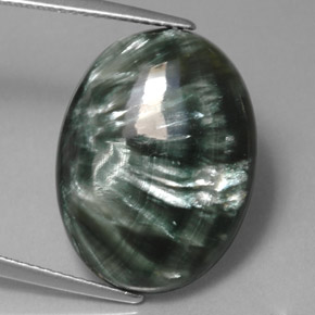 Serafinita verde natural 12,14ct, corte oval, opaco
