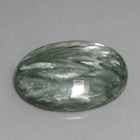 Serafinita verde natural 11,13ct, corte oval, opaco
