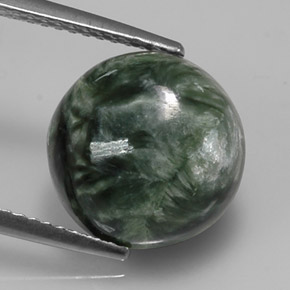 Serafinita verde natural 4,92ct, corte redondo, opaco
