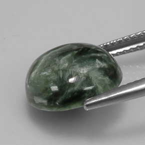 Serafinita verde natural 4,92ct, corte redondo, opaco