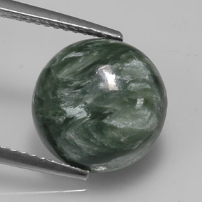 Serafinita verde natural 5,09ct, corte redondo, opaco