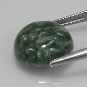 Serafinita verde natural 5,09ct, corte redondo, opaco