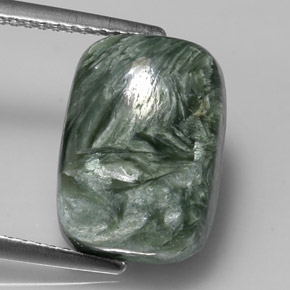Serafinita verde natural 5,87ct, almofada cortada, opaco