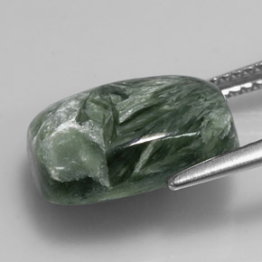 Serafinita verde natural 5,87ct, almofada cortada, opaco