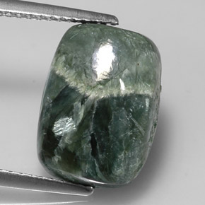 Serafinita verde natural 5,49ct, almofada cortada, opaco