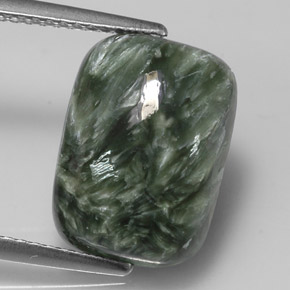 Serafinita verde natural 5,71ct, almofada cortada, opaco