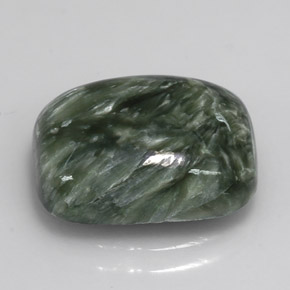 Serafinita verde natural 5,71ct, almofada cortada, opaco