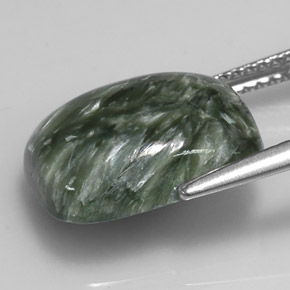 Serafinita verde natural 5,71ct, almofada cortada, opaco