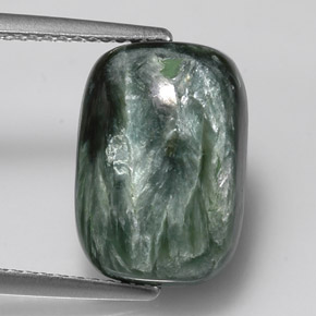 Serafinita verde natural 5,76ct, almofada cortada, opaco