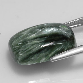 Serafinita verde natural 5,76ct, almofada cortada, opaco