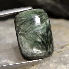 Serafinita verde natural 5,90ct, almofada cortada, opaco