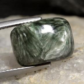 Serafinita verde natural 5,90ct, almofada cortada, opaco