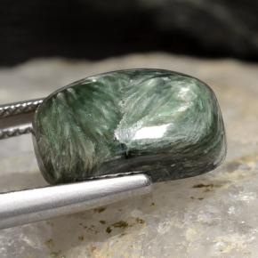 Serafinita verde natural 5,90ct, almofada cortada, opaco
