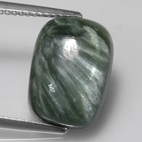 Serafinita verde natural 5,92ct, almofada cortada, opaco