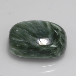 Serafinita verde natural 5,92ct, almofada cortada, opaco