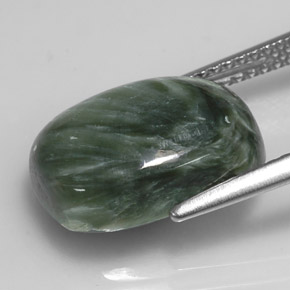 Serafinita verde natural 5,92ct, almofada cortada, opaco